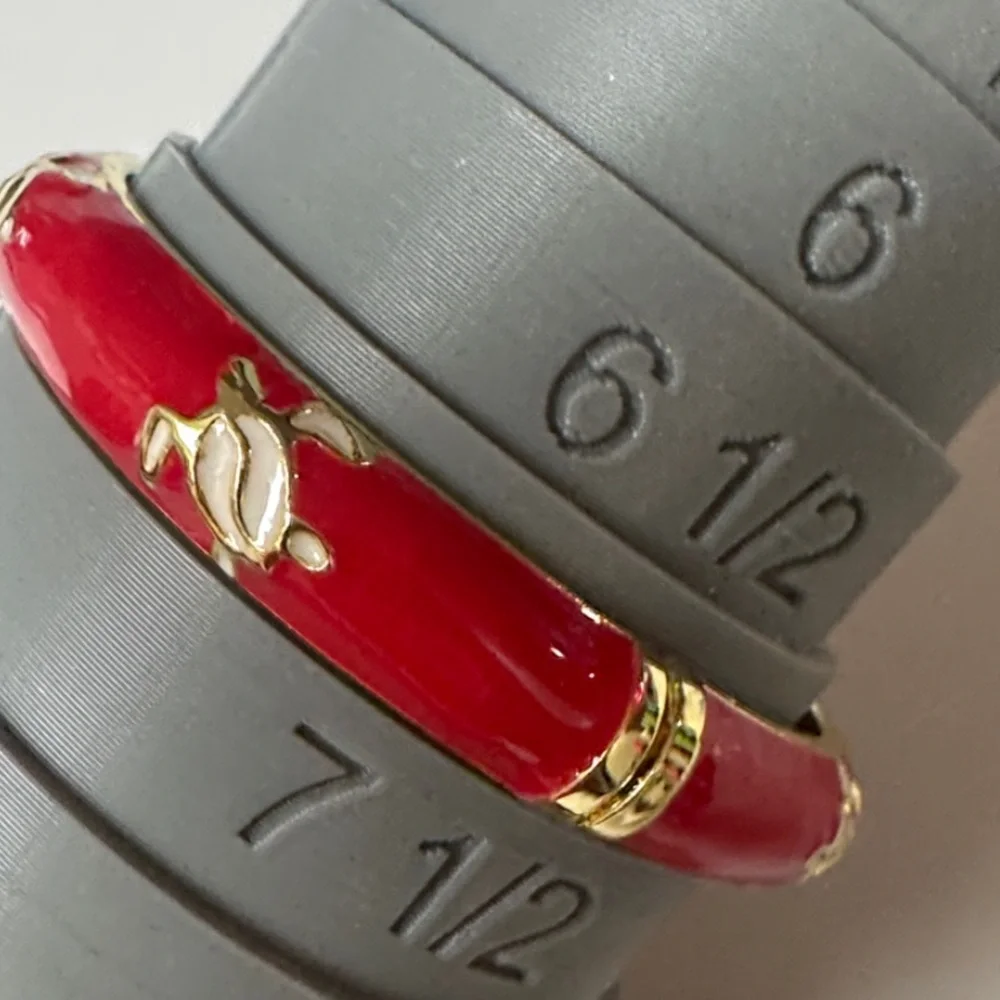Red Enamel Turtle Accent Bangle Bracelet -(LR111/1)